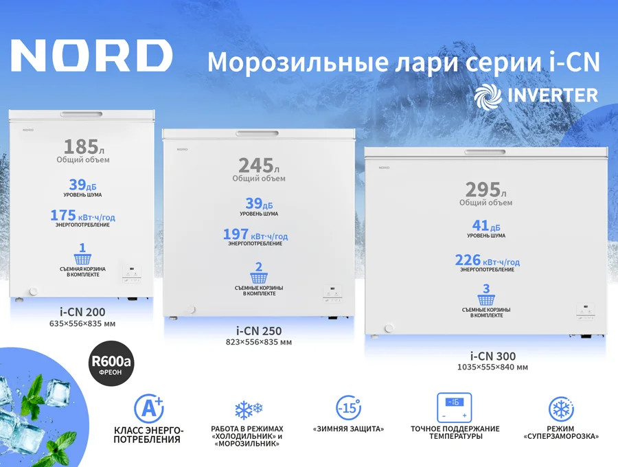 Линейка инверторных морозильных ларей NORD: выбор для любой семьи